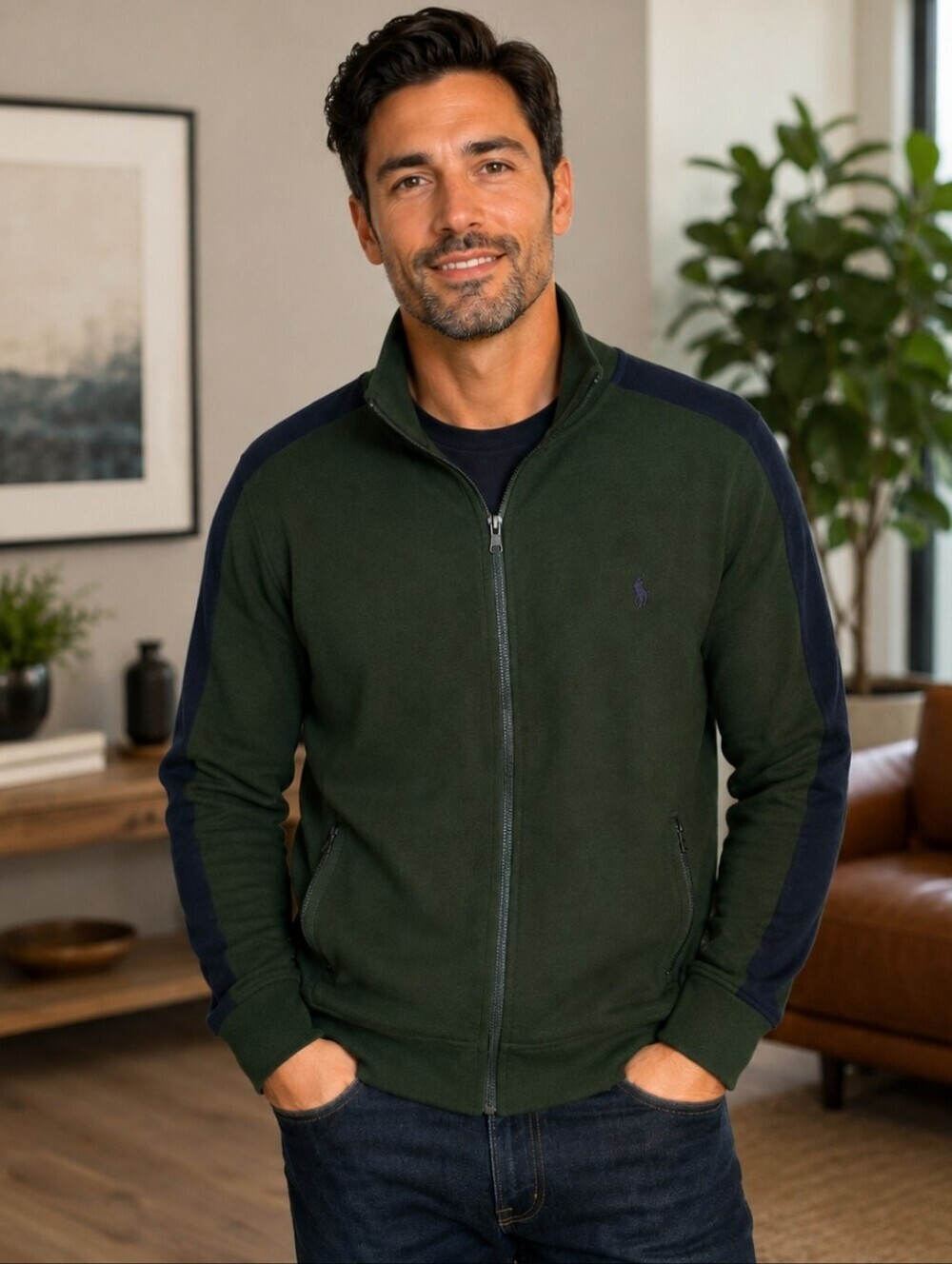 Polo By Ralph Lauren Men's Full Zip Track Performance Jacket Cotton Sweater